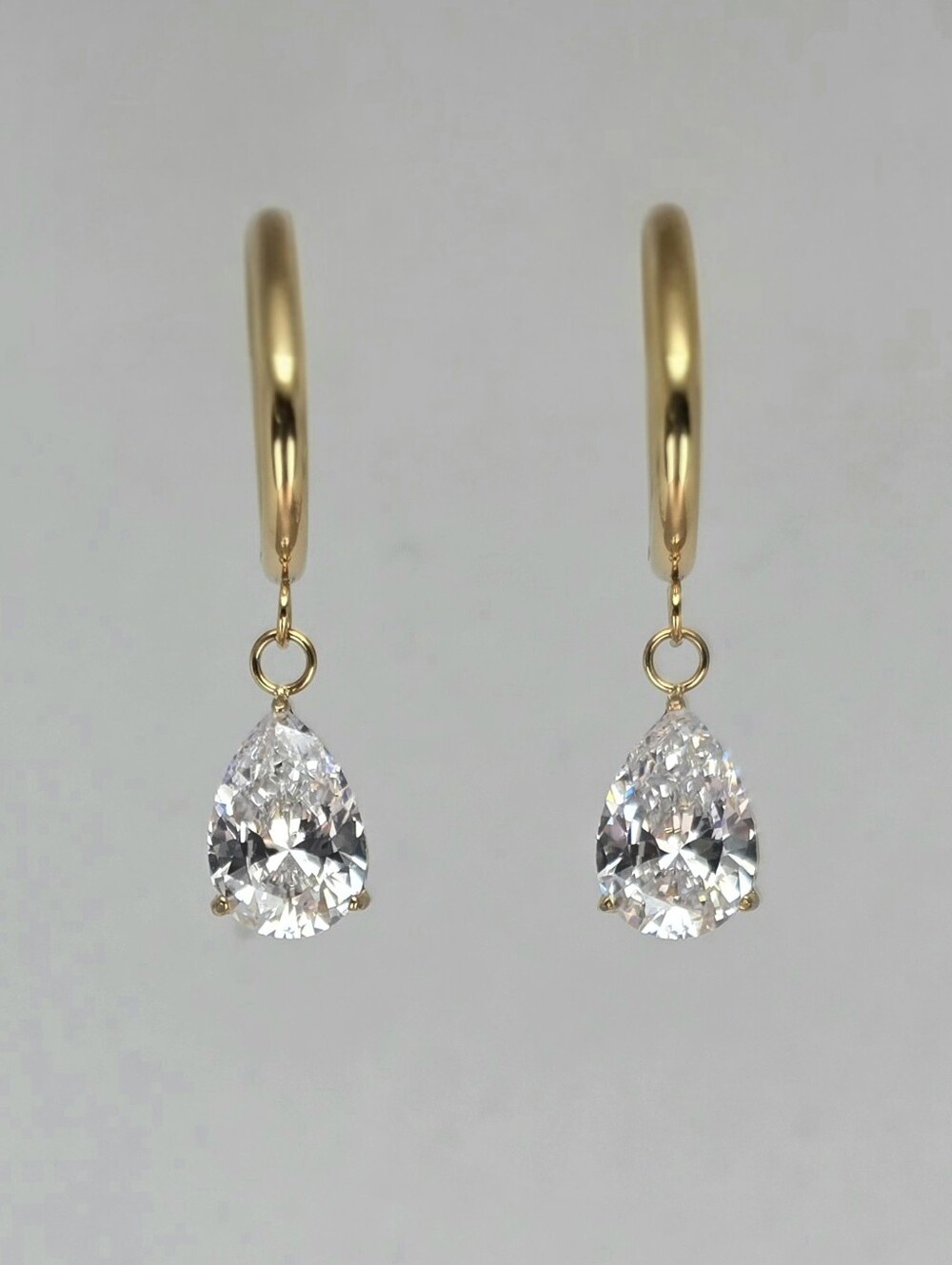 Gold Teardrop CZ Dangle Earrings - Elegant Women's Jewelry